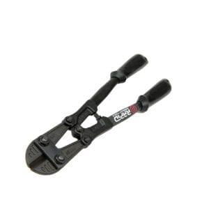 A pair of black pipe wrenches with one end missing.