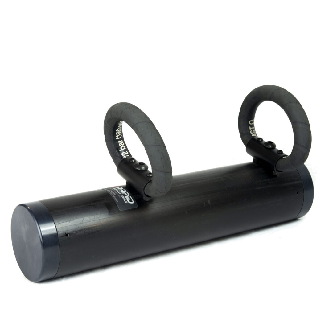 A black cylinder with two rings on top of it.