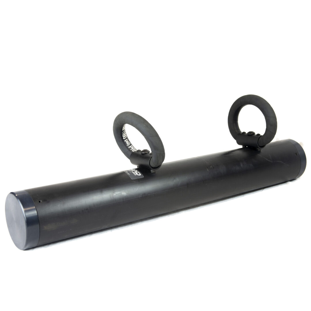A black bar with two rings on top of it.