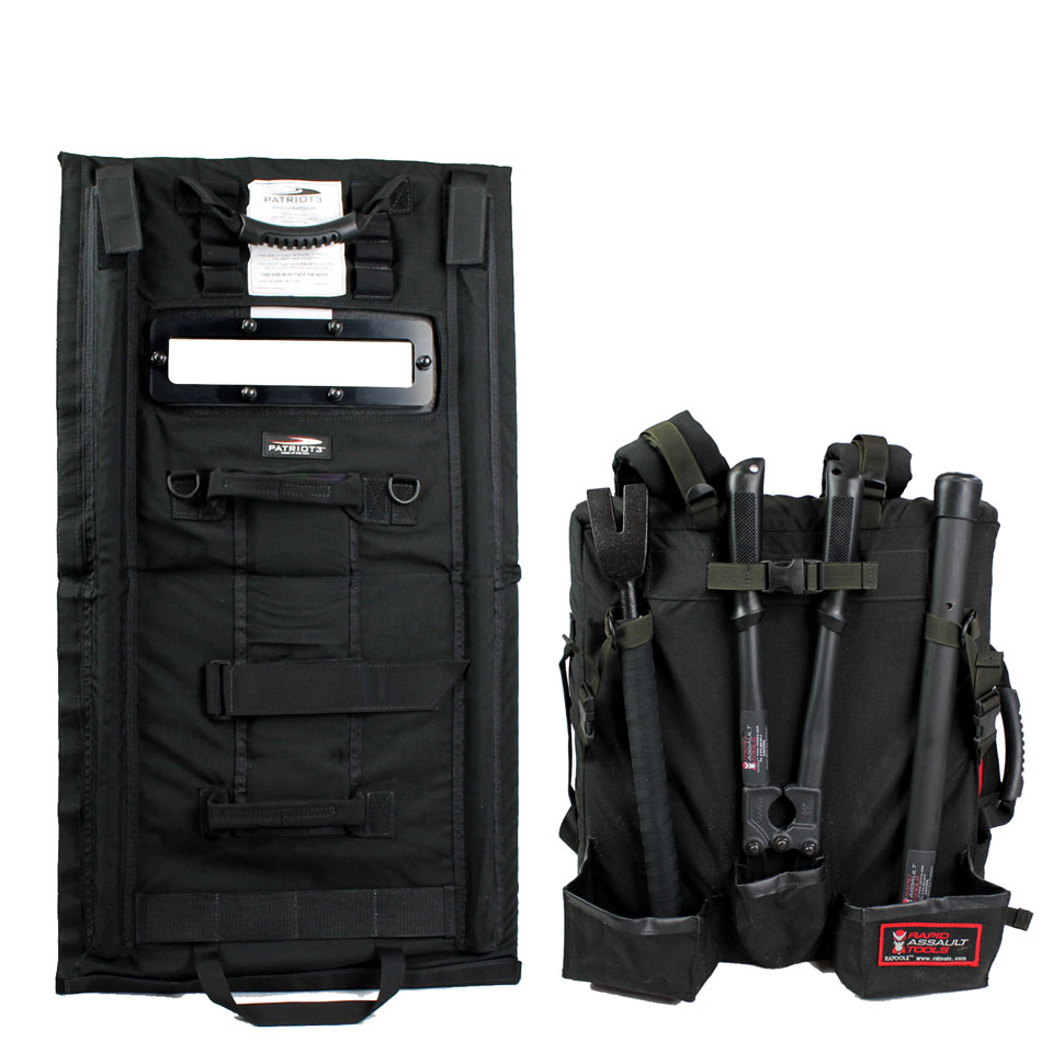 A black bag with some things inside of it