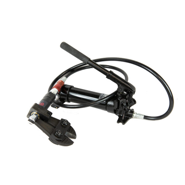 A black hose with a red handle and a black hose