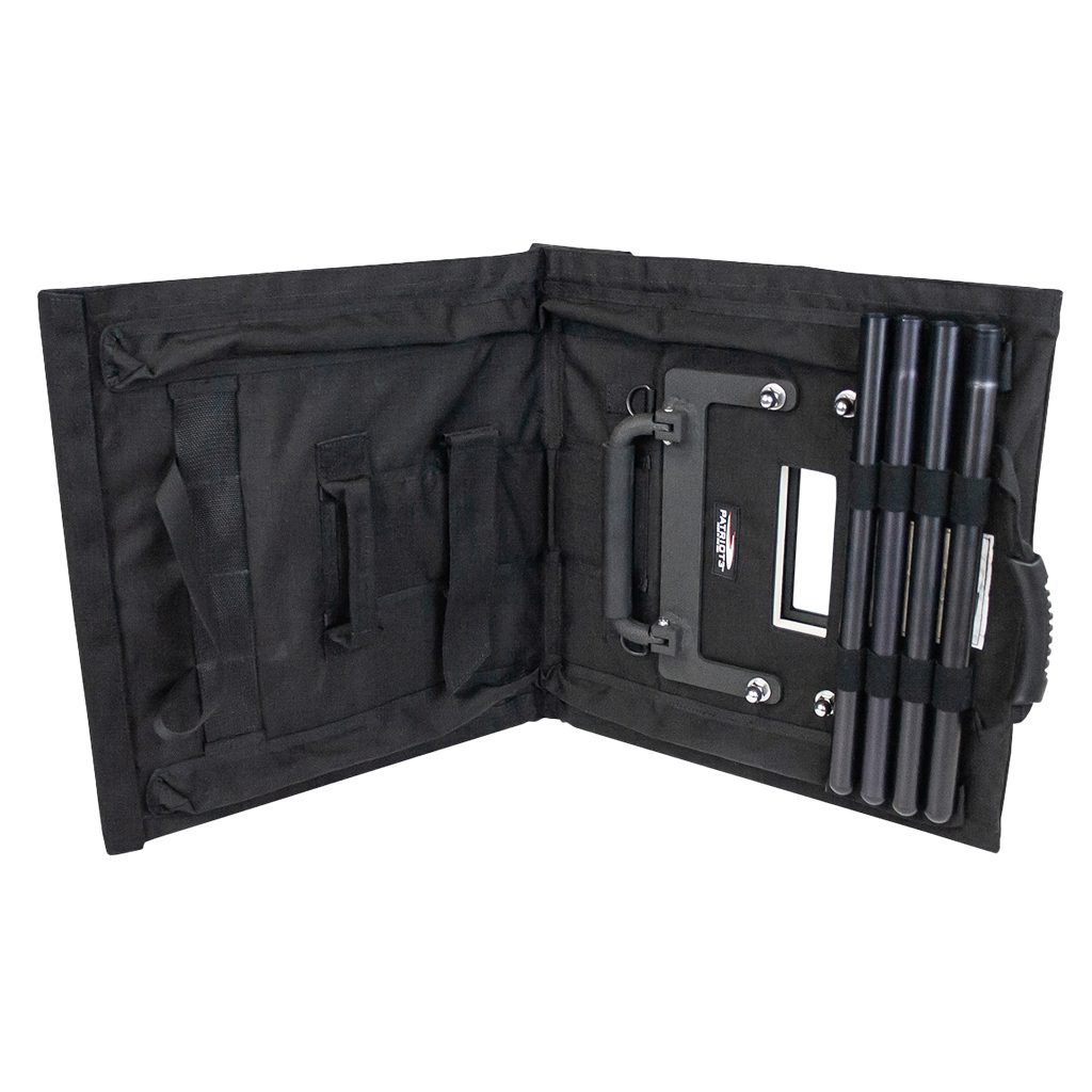 A black bag with some tools inside of it