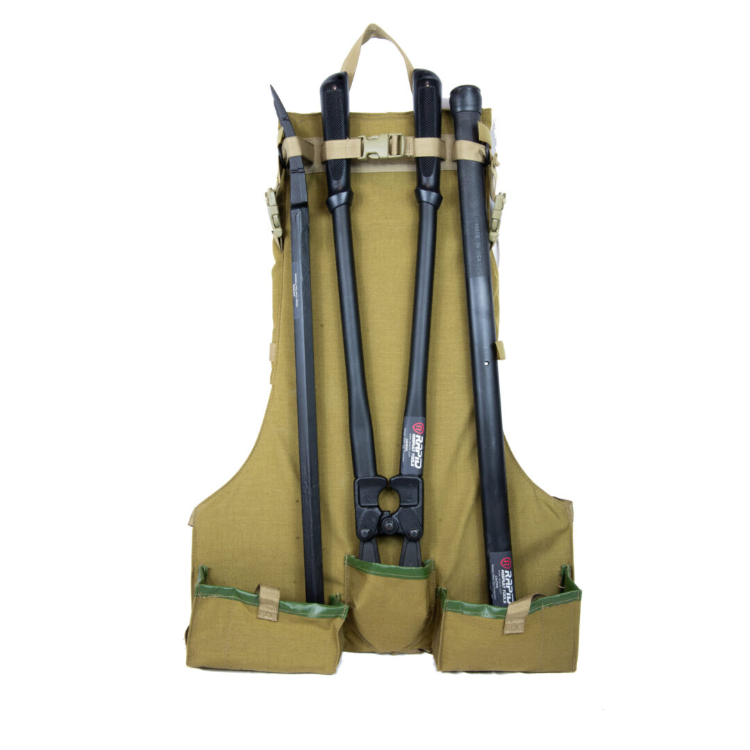 A back view of the back pack with straps.
