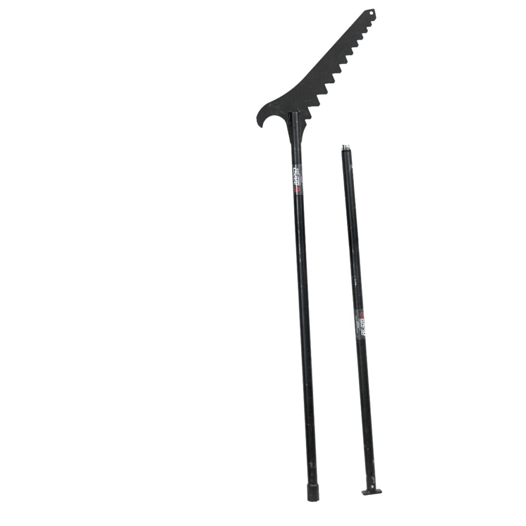 A pair of black walking sticks with one end bent up.