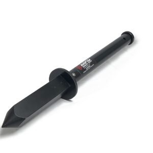Black digging tool with pointed blade.