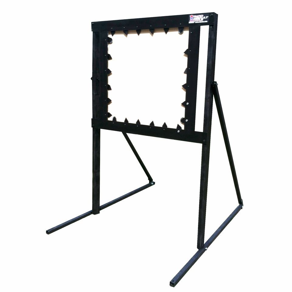 A black metal frame with a white background