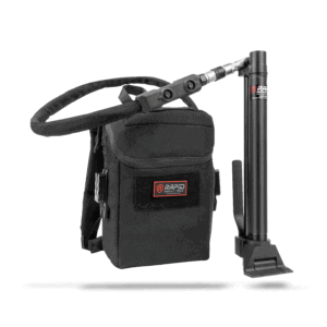 A backpack vacuum cleaner with a bag on the back.