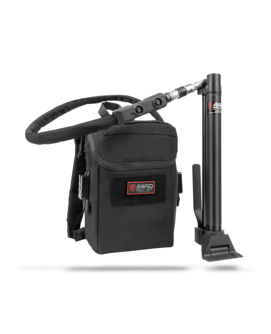 A backpack vacuum cleaner with a bag on the back.