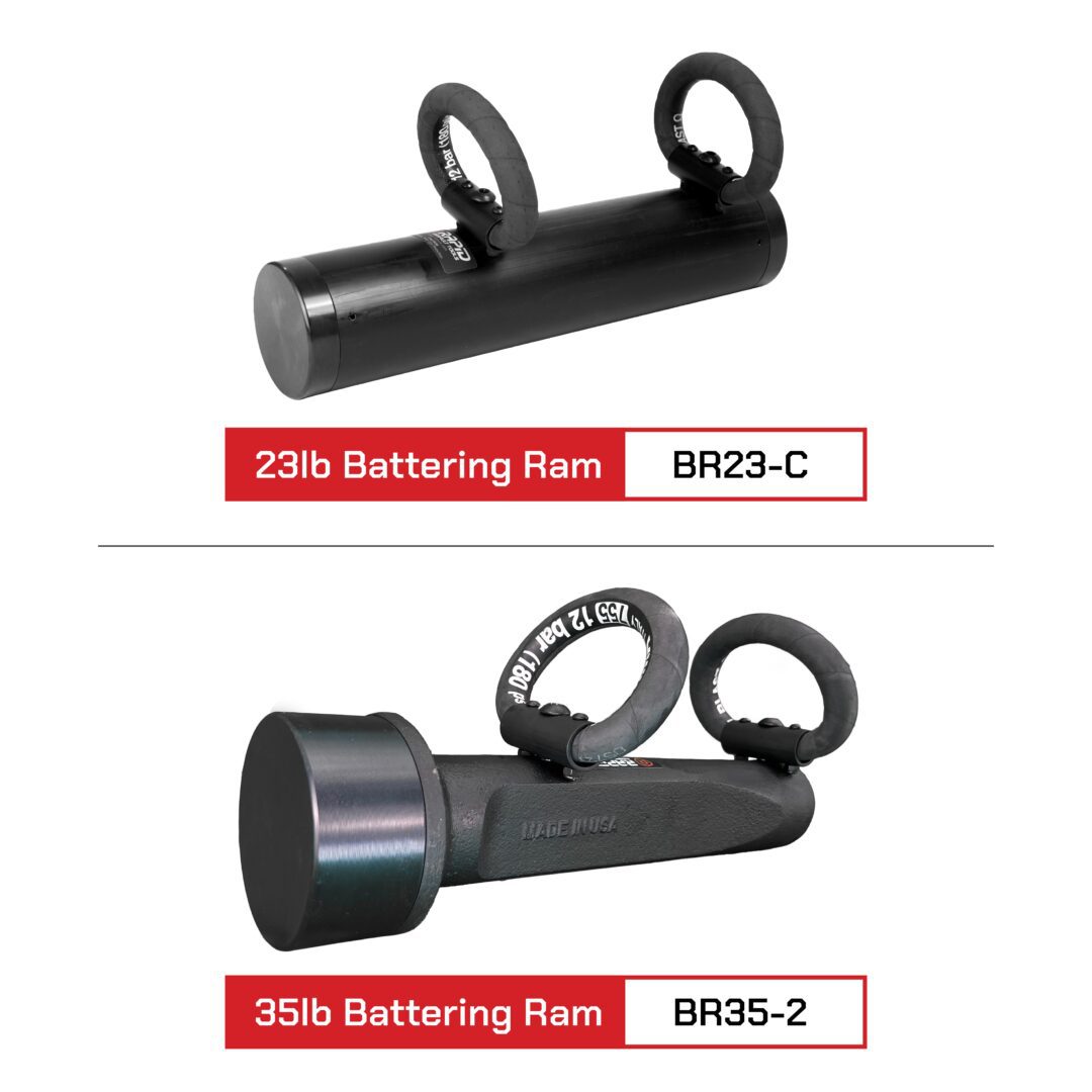 A black handle and a red handle are attached to the same arm.